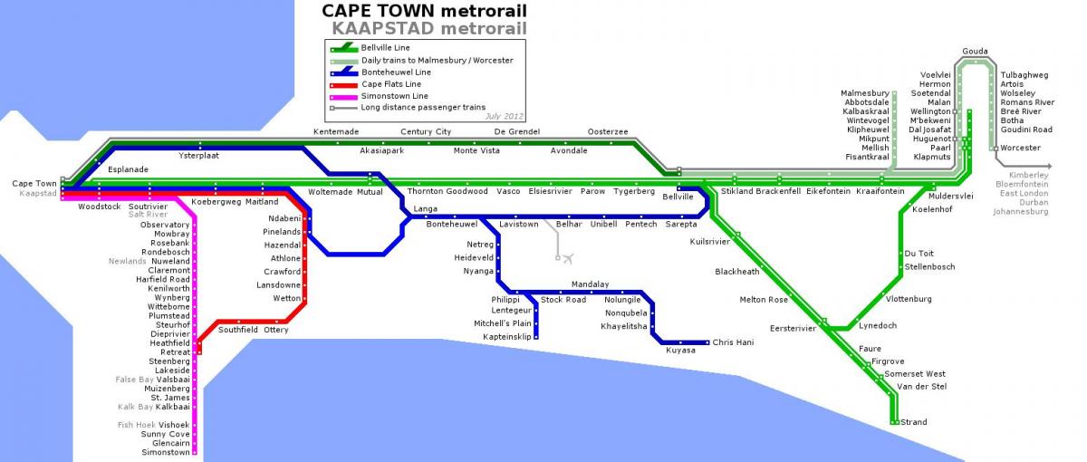 Cape Town geležinkelių žemėlapis