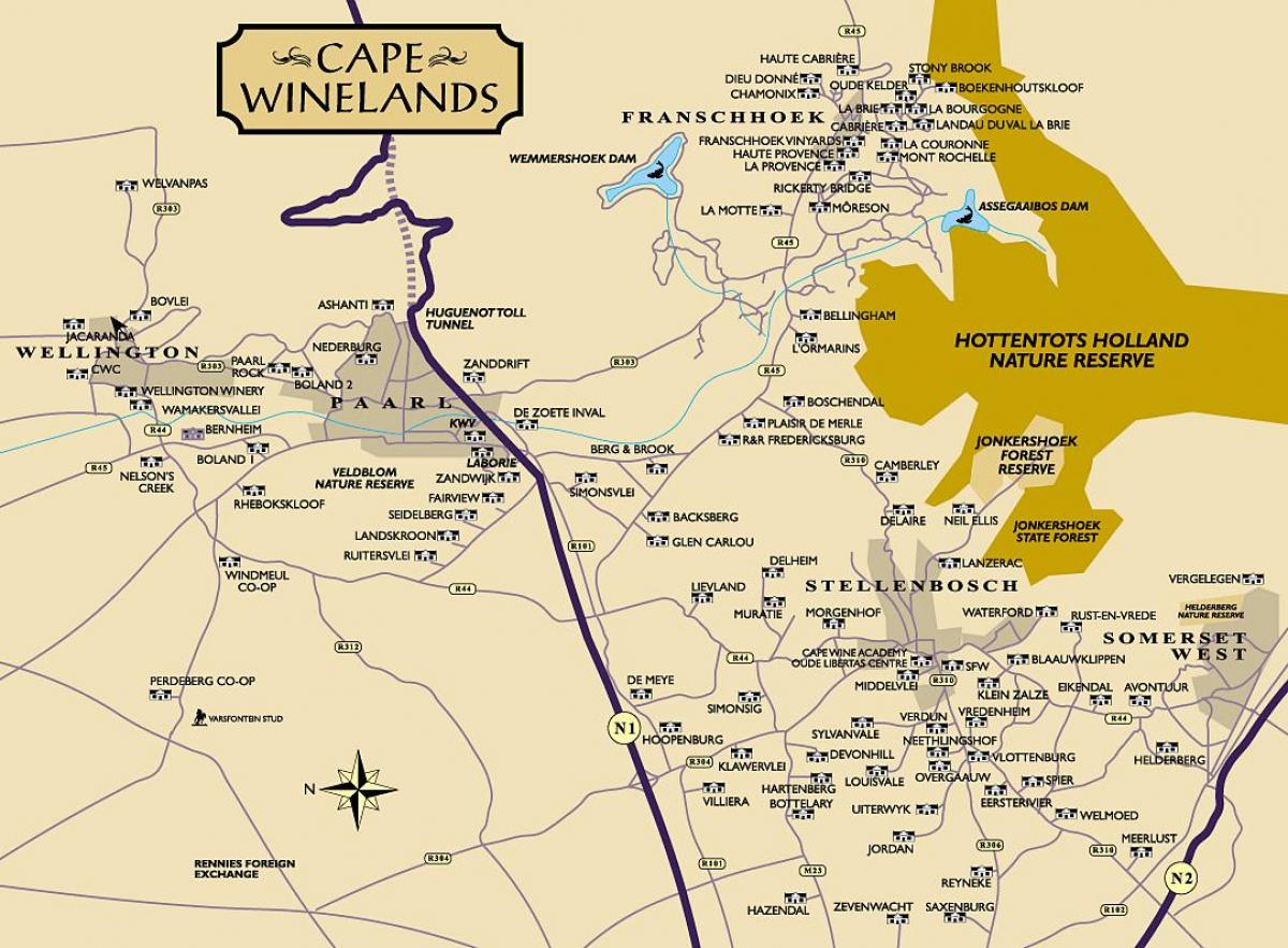 žemėlapis winelands keiptaunas