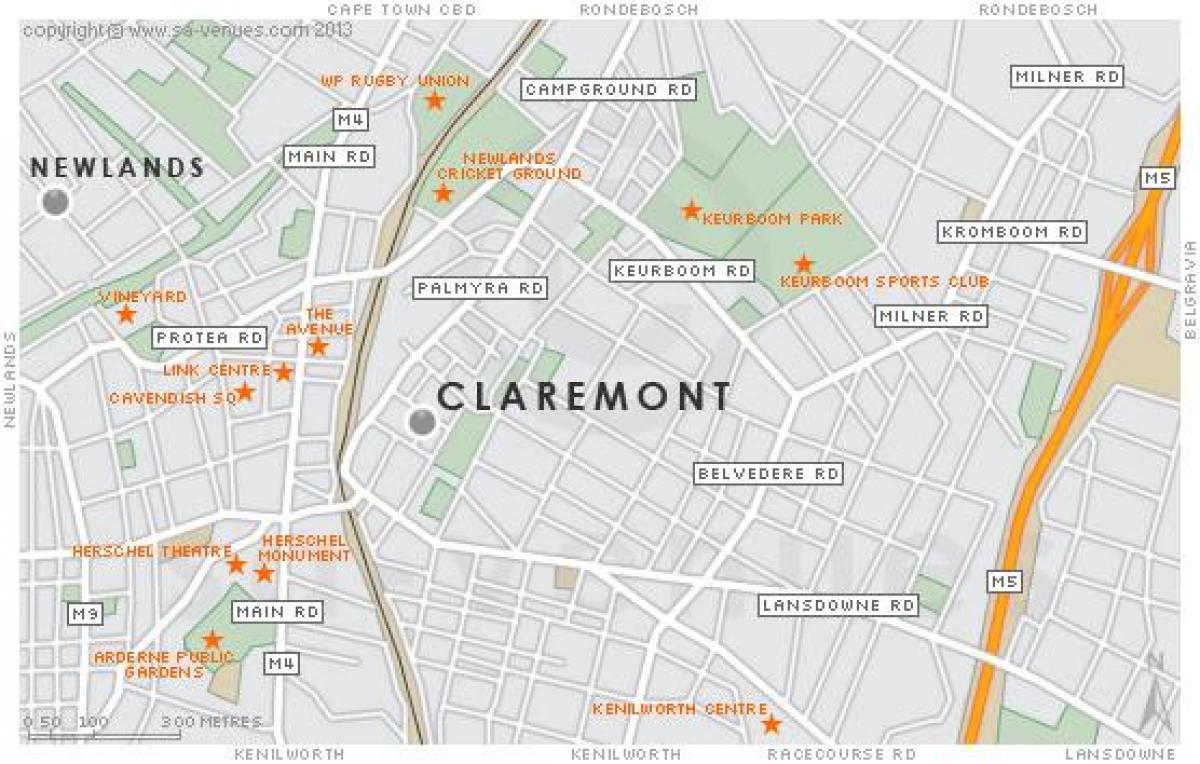 žemėlapis claremont, Cape Town