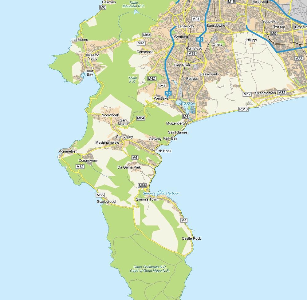 žemėlapis fish hoek Pietų Afrika