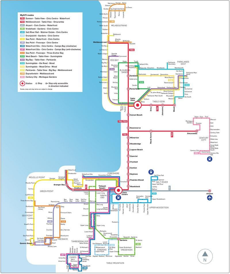 Cape Town myciti autobusų maršruto žemėlapį