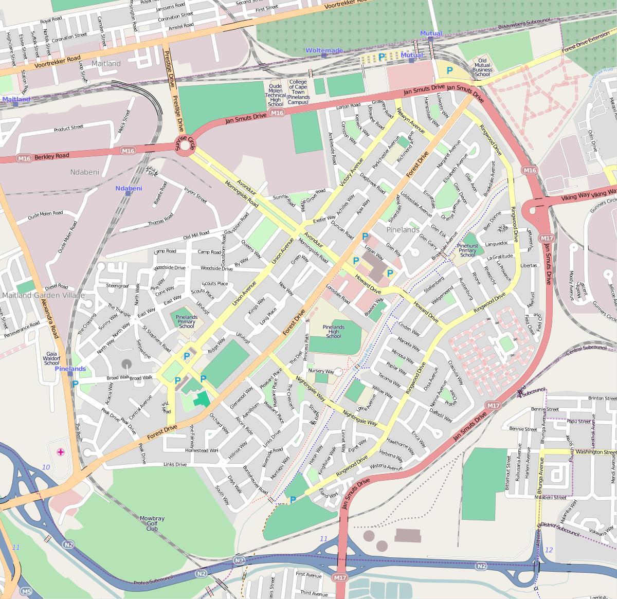 žemėlapis pinelands keiptaunas