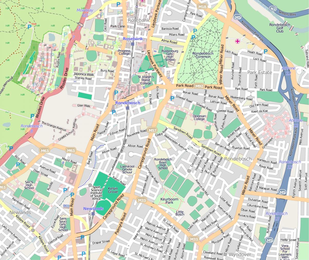 žemėlapis rondebosch keiptaunas