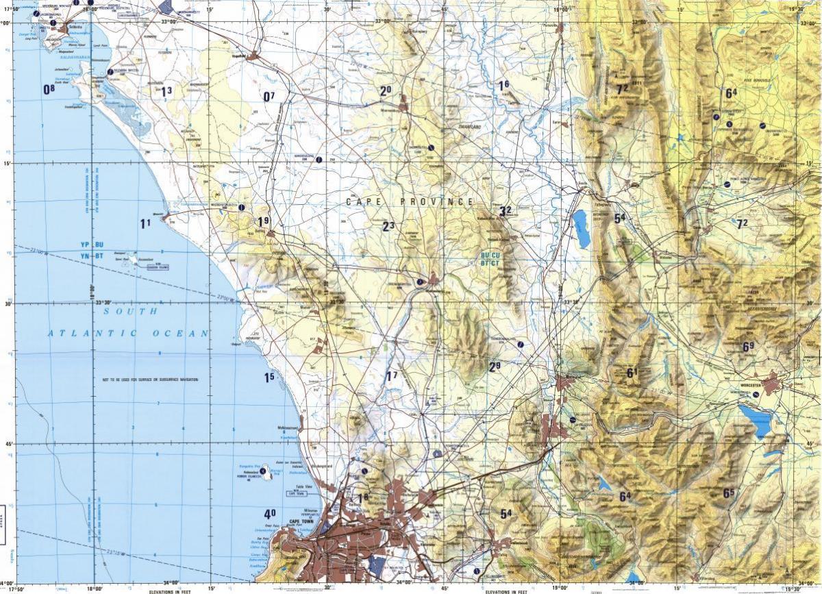 Cape Town topografinis žemėlapis