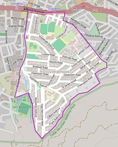 žemėlapis vredehoek keiptaunas