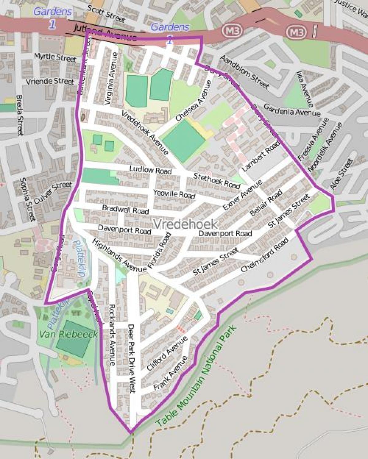 žemėlapis vredehoek keiptaunas