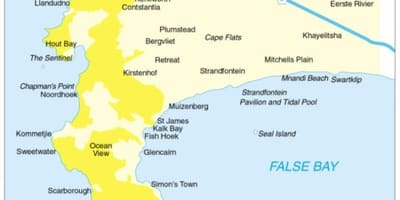Žemėlapis pusiasalio cape, Pietų Afrika