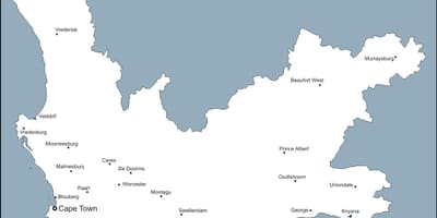 Žemėlapis western Cape Miestų