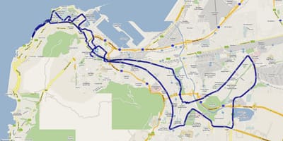 Žemėlapis keiptaunas maratono trasoje 